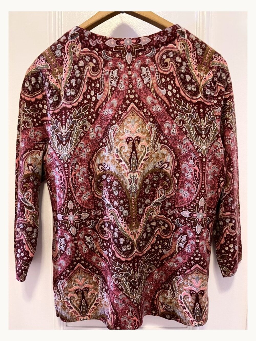 NWT Talbots Petite Pure Cashmere Paisley Sweater LP Burgundy Pink - Picture 3 of 6
